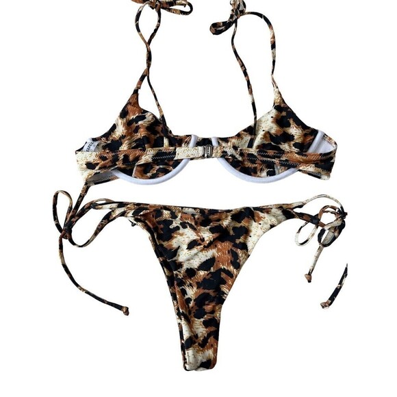 Zaful 2 Piece Bikini Animal Print String Bikini Underwire Size 8 Large - Picture 6 of 9